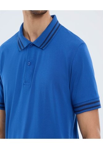 Polo Para Hombre Cuello Tejido Sin Bolsillo Color Azul Marca Ostu #60110769 Ostu
