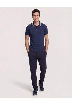 Polo Para Hombre Cuello Tejido Sin Bolsillo Color Azul Marca Ostu #60110901