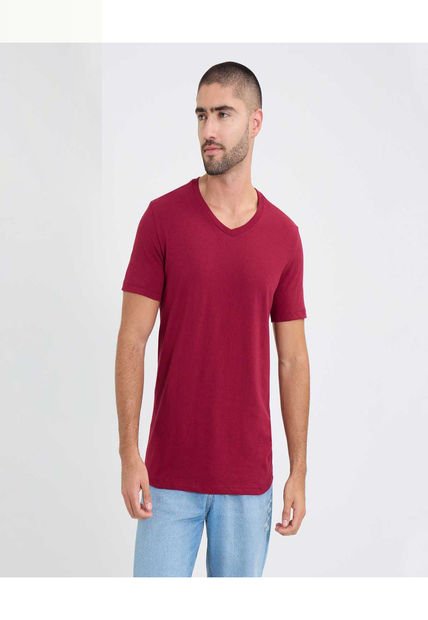 Camiseta Para Hombre Manga Corta Cuello V Color Vino Marca Ostu #60091592