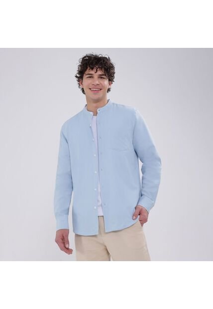 Camisa Para Hombre Manga Larga Con Bolsillo Color Azul Claro Marca Ostu #60010723