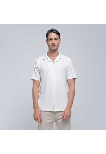 Camisa Para Hombre Manga Corta Sin Bolsillo Color Crema Marca Ostu #60010737