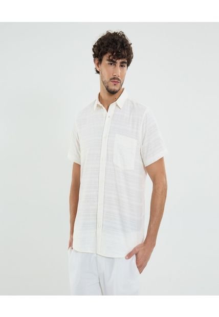 Camisa Para Hombre Manga Corta Con Bolsillo Cuello Casual M Color Crema Marca Ostu #60010836