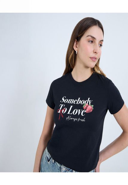 Camiseta Para Mujer Manga Corta Cuello Redondo Color Negro Marca Ostu #40092439