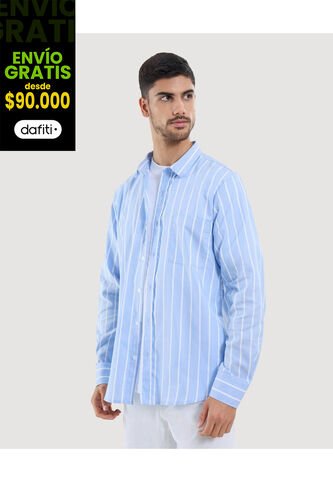 Camisa Para Hombre Manga Larga Con Bolsillo Cuello Casual M Color Azul Marca Ostu #60010825 Ostu