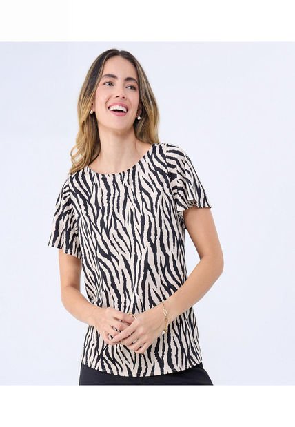 Camiseta Para Mujer Manga Corta Cuello Redondo Color Beige Marca Ostu #40092422