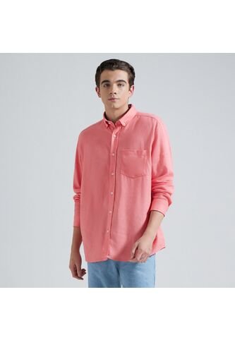 Camisa Para Hombre Manga Larga Con Bolsillo Color Rosado  Marca Ostu #60010595 Ostu