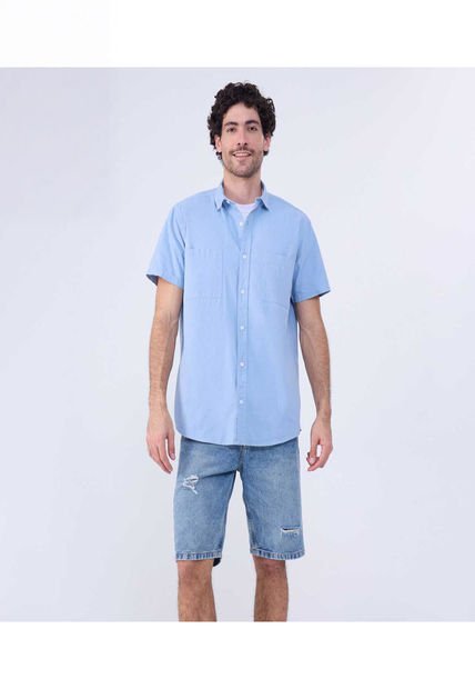 Camisa Para Hombre Manga Corta Con Bolsillo Color Azul Claro Marca Ostu #60010747