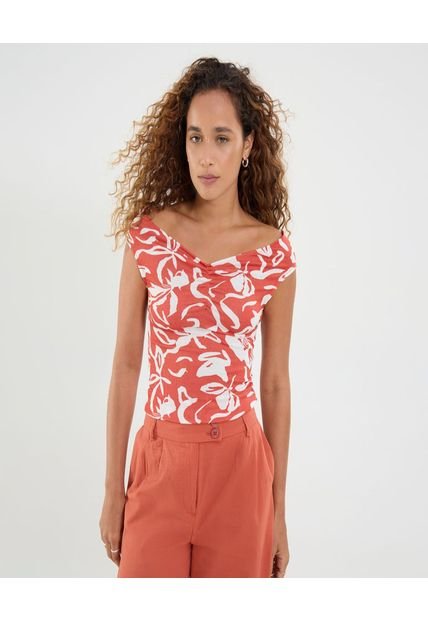 Camiseta Para Mujer Manga Sisa Cuello V Color Naranja Marca Ostu #40092470