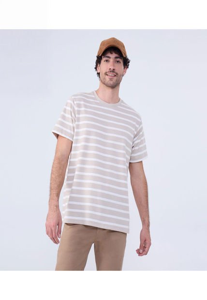 Camiseta Para Hombre Manga Corta Cuello Redondo Color Avena Marca Ostu #60091588