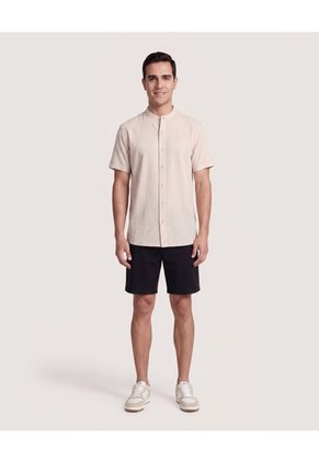 Camisa Manga Larga Con Bolsillo  Para Hombre Beige Ostu