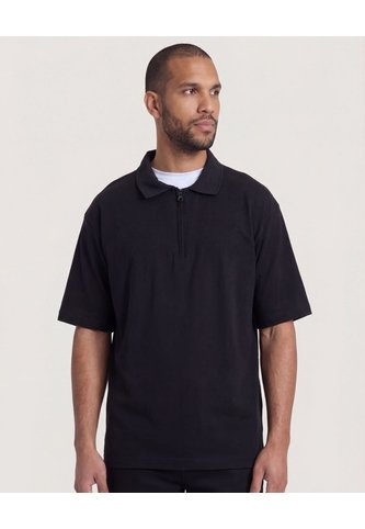Polo Zipper Manga Corta  Para Hombre Negro Ostu Ostu