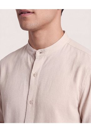 Camisa Manga Larga Con Bolsillo  Para Hombre Beige Ostu