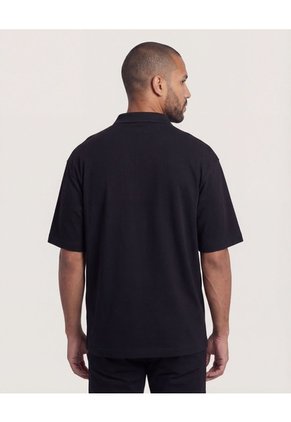Polo Zipper Manga Corta Para Hombre Negro Ostu