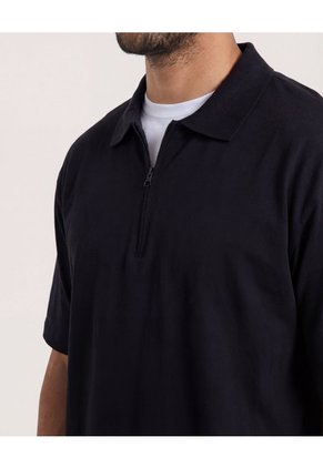Polo Zipper Manga Corta Para Hombre Negro Ostu