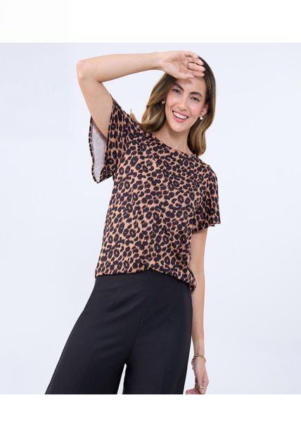 Camiseta Para Mujer Manga Corta Cuello Redondo Color Café  Marca Ostu #40092421