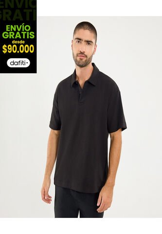 Polo Para Hombre Cuello Maquina Sin Bolsillo Color Negro Marca Ostu #60110782 Ostu