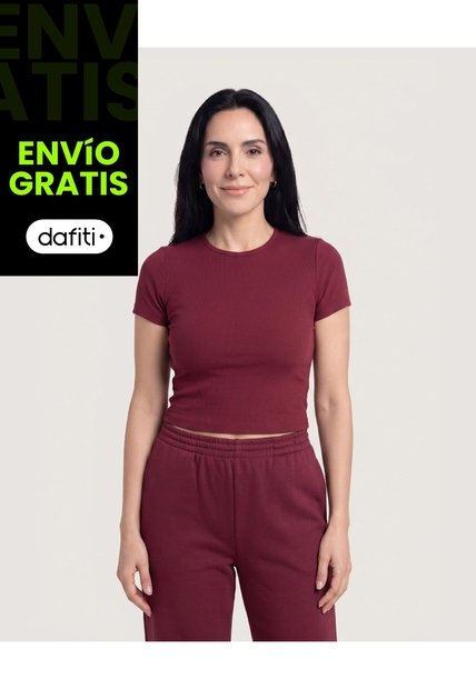 Crop Top Basico  Para Mujer Vino Ostu
