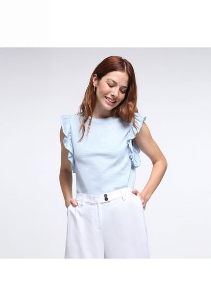 Camiseta Para Mujer Manga Corta Color Azul Claro Marca Ostu #40091580