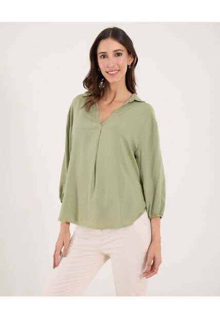 Camisa  Para Mujer Manga 3/4 Color Verde Marca Ostu #40010325