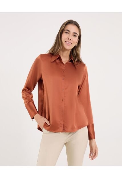 Camisa  Para Mujer Manga Larga Color Terracota Marca Ostu #40010322