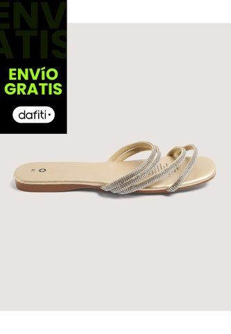 Sandalias Brillantes De Tiras  Para Mujer Dorado Ostu Ostu