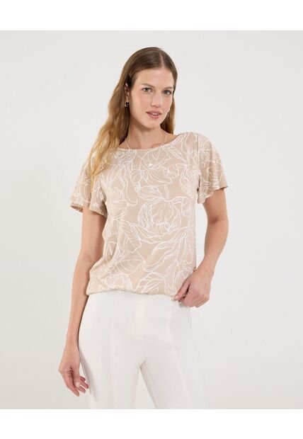 Camiseta Para Mujer Manga Corta Cuello Redondo Color Beige Marca Ostu #40092569