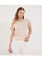 Camiseta Para Mujer Manga Corta Cuello Redondo Color Beige Marca Ostu #40092569 de Ostu