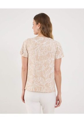 Camiseta Para Mujer Manga Corta Cuello Redondo Color Beige Marca Ostu #40092569