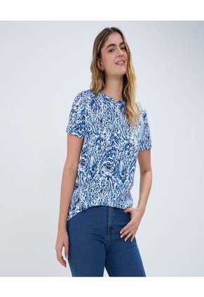 Camiseta Para Mujer Manga Corta Color Azul Marca Ostu #40091961