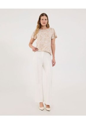 Camiseta Para Mujer Manga Corta Cuello Redondo Color Beige Marca Ostu #40092569