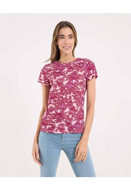 Camiseta Para Mujer Manga Corta Cuello Redondo Color Morado Marca Ostu #40092581