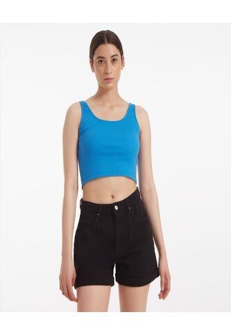 Crop Top Para Mujer Manga Sisa Color Azul  Marca Ostu #40091645 Ostu