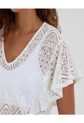 Camiseta Para Mujer Manga Sisa Cuello V Color Crudo Marca Ostu #40092471