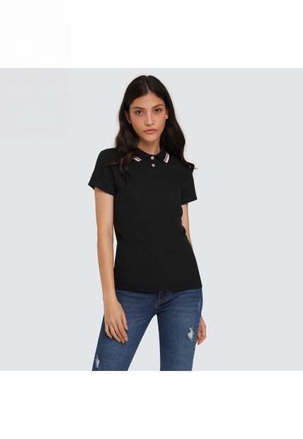 Polo Para Mujer Manga Corta Color Negro Marca Ostu #40110133