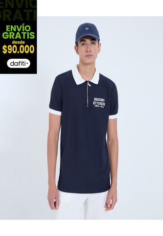 Polo Para Hombre Cuello Tejido Sin Bolsillo Color Azul Marca Ostu #60110755 Ostu