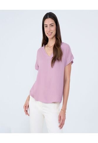Blusa Para Mujer Manga Corta Color Lila Pastel Marca Ostu #40121124 Ostu