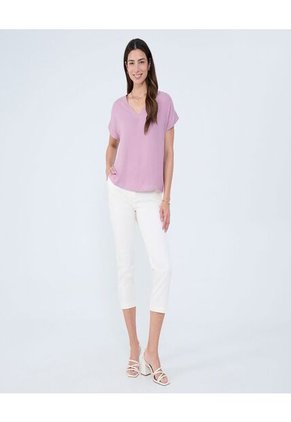 Blusa Para Mujer Manga Corta Color Lila Pastel Marca Ostu #40121124