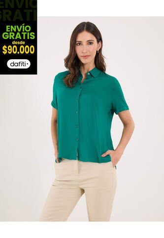 Camisa Para Mujer Manga Corta Color Verde Marca Ostu #40010301 Ostu