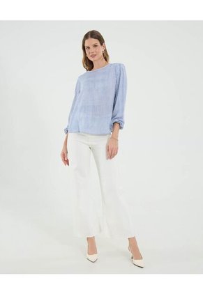 Blusa Para Mujer Manga 3/4 Color Azul Marca Ostu #40121209