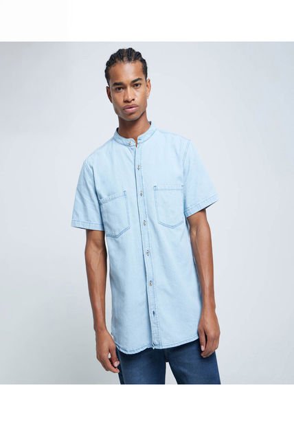 Camisa Para Hombre Manga Corta Con Bolsillo Color Azul Claro Marca Ostu #60010705