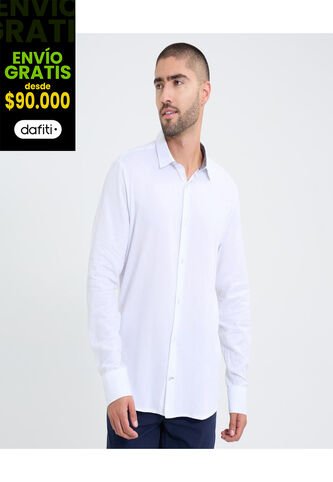 Camisa Para Hombre Manga Larga Sin Bolsillo Cuello Casual M Color Blanco Marca Ostu #60010805 Ostu
