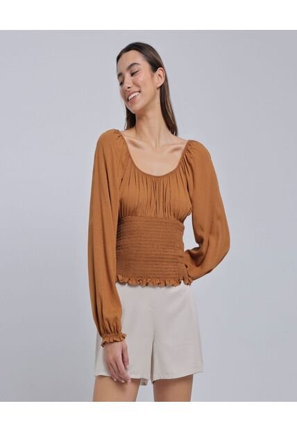 Blusa Para Mujer Manga Larga Color Café  Marca Ostu #40121021