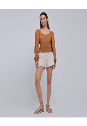 Blusa Para Mujer Manga Larga Color Café Marca Ostu #40121021