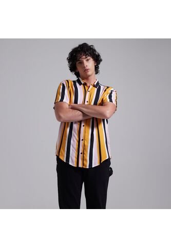 Camisa Para Hombre Manga Corta Sin Bolsillo Color Mostaza Marca Ostu #60010547 Ostu