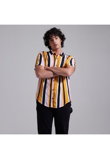 Camisa Para Hombre Manga Corta Sin Bolsillo Color Mostaza Marca Ostu #60010547