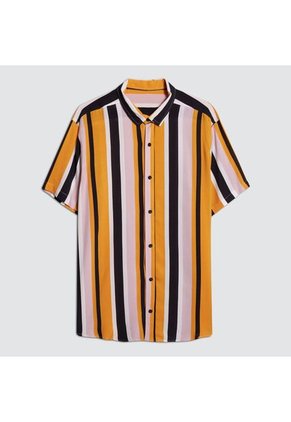 Camisa Para Hombre Manga Corta Sin Bolsillo Color Mostaza Marca Ostu #60010547