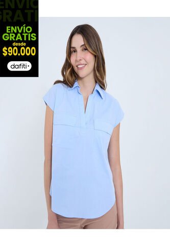 Camisa Para Mujer Manga Corta Color Azul Marca Ostu #40010292 Ostu