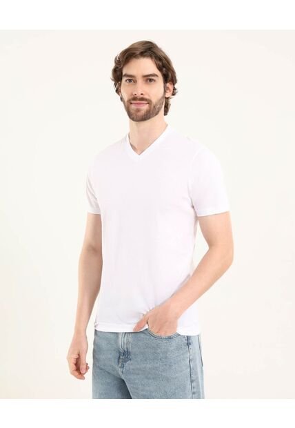 Camiseta Para Hombre Manga Corta Cuello V Color Blanco Marca Ostu #60091683