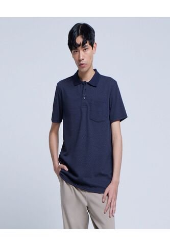 Polo Para Hombre Cuello Tejido Con Bolsillo Color Azul Medio Marca Ostu #60110574 Ostu