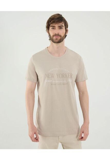 Camiseta Para Hombre Manga Corta Cuello Redondo Color Beige Marca Ostu #60091709